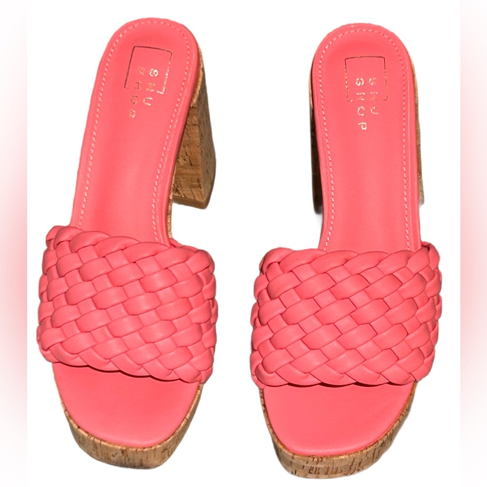 New ShuShop Coral Chunky Heels with Braided Strap and Cork Platform - Picture 2 of 7